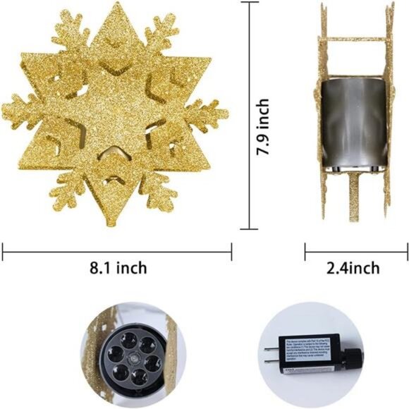 Christmas Tree Topper, 8" Gold Tree Star with Projector Lights 6-Pointed Lighted - Picture 4 of 8